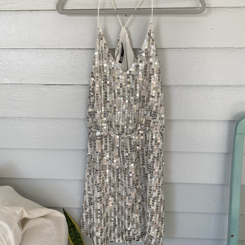 Zara silver sequin dress size small